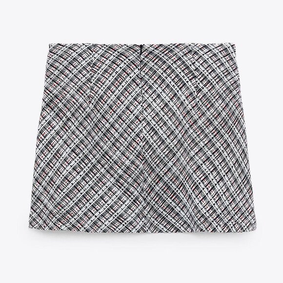 NEW Zara Tweed Textured Weave Nautical Anchor Button High Waist Mini Skirt S - Picture 8 of 10
